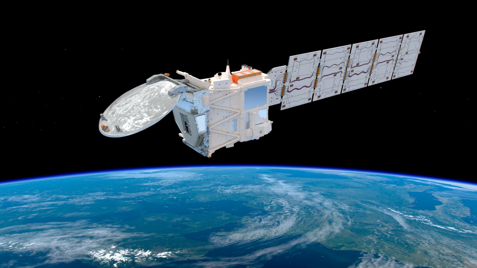 Satellite di osservazione orbitante sul globo terrestre
